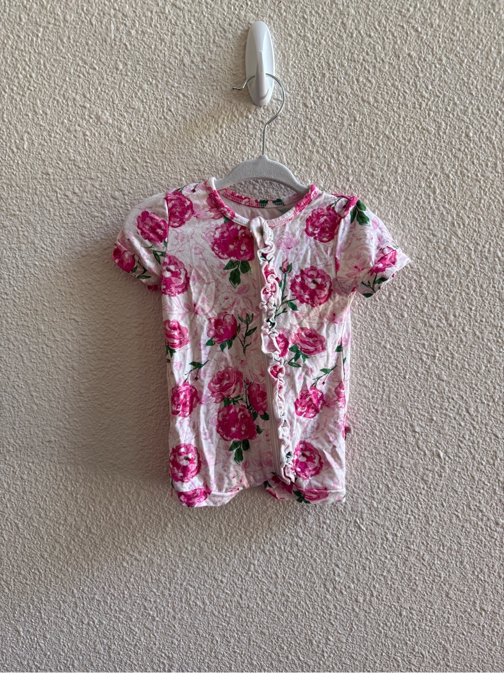 SweetHoney Pink Rose Ruffle Romper